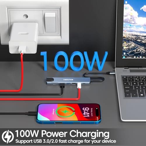 Sounce 8-in-1 USB-C Hub Dock | Premium Aluminum Type-C Adapter with 4K HDMI, 100Mbps Ethernet, USB 3.0, 100W PD Charging, TF/SD Card Reader | Universal for Mac & Windows USB-C Devices 4