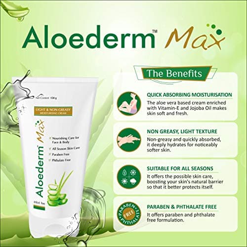 Aloederm Max Light & Non-Greasy Moisturizing Skin Cream - 150g | All Season Skin Care | Paraben Free | Phtlalate Free | Non Greasy, Light Texture | Enriched with Vitamin-E & Jojoba Oil 4