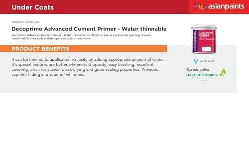 Asian Paint Decoprime Interior Wall Primer Advanced – Water Thinnable, White | Superior Opacity & Whiteness | Alkali Resistant | Quick Drying | Good Sealing Properties - 1 Liter (White) 4