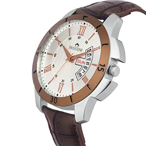 SWISSTONE Analog Men's Watch (Silver Dial Brown Colored Strap) 2