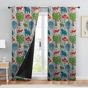 BFAM Kids Blackout Curtains 5 feet Set of 1 – 100% Room Darkening, Thermal Insulated, Noise Reducing, Cute Animal & Rainbow Prints, Eyelet Curtains for Playroom, Bedroom & Nursery, Pack of 1 Curtain