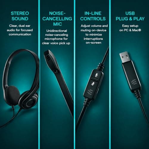 EPOS PC 8 USB A On-Ear Stereo Wired Headset with Microphone, Wired Headphones, Inline Volume Control, Mute Function, Noise-Canceling Microphone, for Laptop, PC, Mac - Online Calls, Teaching 3