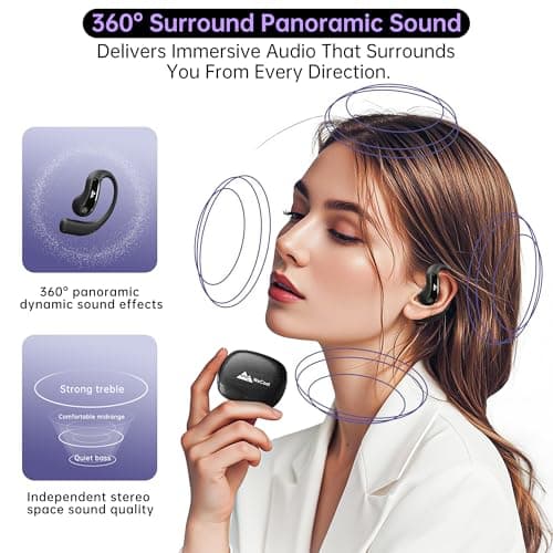 WeCool Moonwalk M1 Pro Open Ear Earbuds Wireless with 360° Panoramic Sound, Bluetooth 5.4 Ows Earphones with Call Noise Reduction, Ear Safe Headphones with Mic, 60H Playtime, LED Display, IP55 3