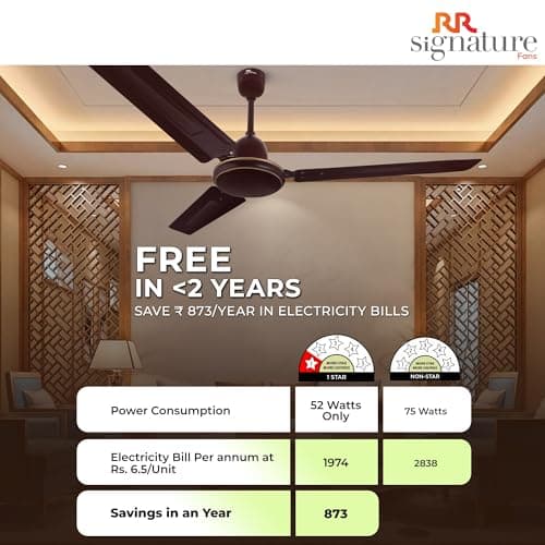 RR Signature Morpheus1200MM Star-rated BEE Certified Energy Efficient 52-Watt High Speed Ceiling Fan (Brown) 3
