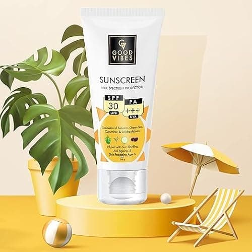 SPF 50 PA+++ Sunscreen Cream | Broad Spectrum Protection | Lightweight Non-Greasy Sunblock with Aloe Vera Green Tea Cucumber Jojoba | Hydrating Daily Face & Body Sunscreen for Men Women 50g. (Pack Of  4
