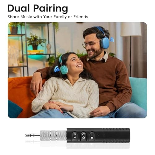 Sounce Bluetooth 5.0 Receiver for Car, Noise Cancelling AUX Adapter, Bluetooth Music Receiver for Home Stereo/Wired Headphones/Hands-Free Call, 16H Battery Life 5