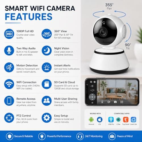 JB Supar 4MP Indoor WiFi Security Camera | 1080P HD | Smart CCTV Camera with 360° Pan Tilt Rotation | Color Night Vision | Motion Detection | Two-Way Audio with Mobile App V380 Pro (Robot Camera) 3