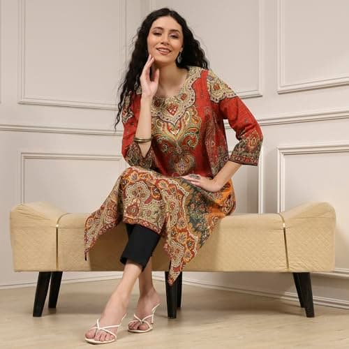 Biba Women Rust Cotton Straight Printed Kurta_34 2