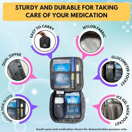 Outer Woods Insulin Cooling Travel Bag for Diabetics | Two Ice Gel Packs | Keep Insulin Cool and Safe for 6-8 Hours | Insulin Cooler Pouch Case (Black) 3