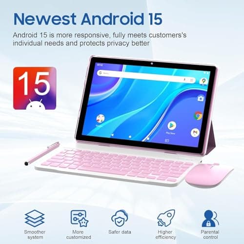 IWEGGO Android 15 Tablet, 10 Inch 12GB RAM + 64GB ROM / 1TB Expansion, 1.8Ghz Quad-core Processor, 8MP Camera 6000mAh Battery, 1280*800 Touchscreen, 2 in 1 Tablets with Keyboard Case Mouse Stylus 2