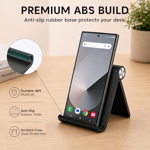 Sounce Multi-Angle Foldable Tablet & Phone Stand | Portable Tabletop Holder for iPhone, Android, Samsung, OnePlus, Xiaomi | Adjustable Desktop Stand for Bed, Office & Home (Black) 5