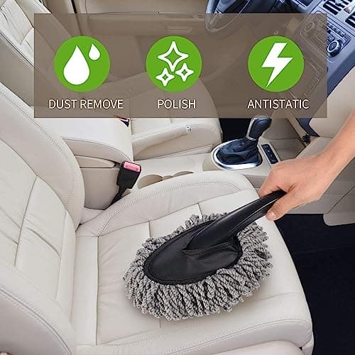 Fuelbyte 2 Pcs Microfiber Car Duster with Handle for Car Interior Cleaning Brush Mop Duster for Car Cleaning Brush with Handle Wet and Dry Car Washing Brush Ideal Car Accessories for Exterior (Combo) 3