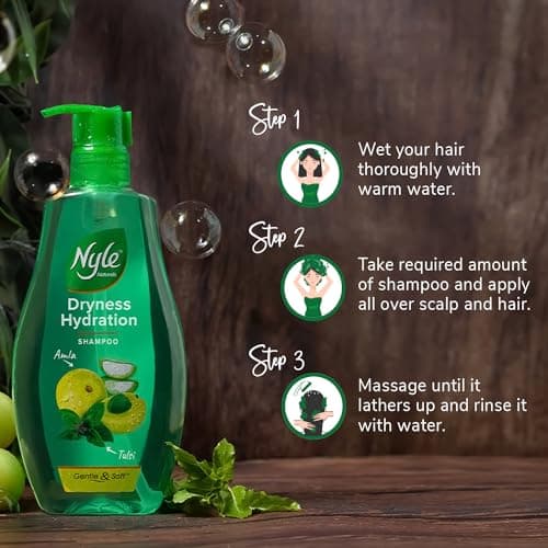 Nyle Naturals Dryness Hydration Shampoo, with Tulsi, Amla and Aloe Vera, Gentle & Soft Shampoo, pH Balanced and Paraben Free, For Men & Women, 800ml 5