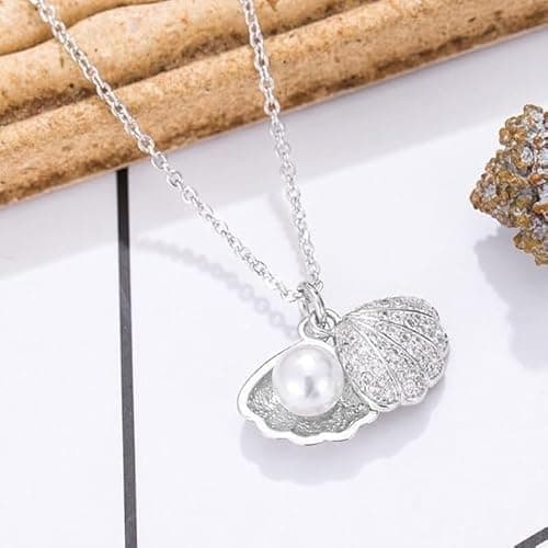 MEENAZ Silver pendant necklace for women Girls Ladies girlfriend Wife Moti Shell Pearl Necklace for woman stylish locket diamond ad cz Pendants chains western Valentine Gift Anti tarnish jewelry 78 5
