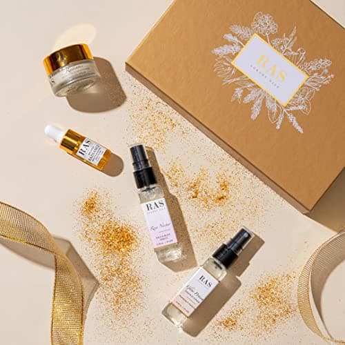 RAS Luxury Oils Glow Boosting Beauties Gift Set | Cleanses, Exfoliates For Pigmentation & Dullness | Face Wash, 24K Gold Face Elixir, Rose Nectar Face Mist & Glow Potion Essence Toner (Minis) | Mother 3