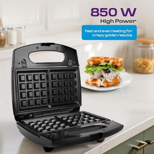 MILTON 850W Royal X 3 in 1 Electric Detachable Sandwich Maker, Bread Toaster, Panini Press Grill, Waffle Set with Removable Non-Stick Plates, Power Indicators | 1 Year Warranty, Black 3