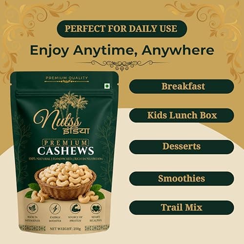 Nutss India Cashew Nuts Whole 250g | Premium W210 Kaju | Deluxe Size Cashews | Protein Rich Healthy Snack | Fresh & Crunchy Dry Fruits 2