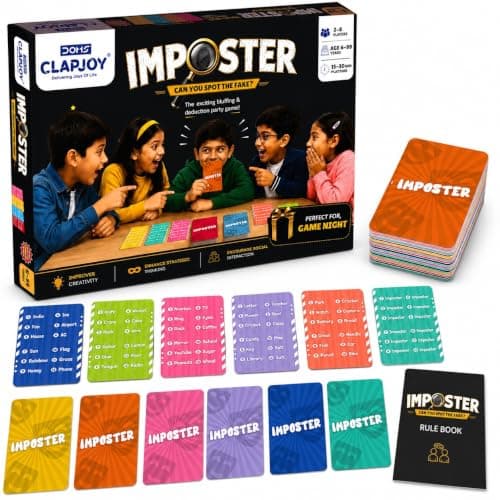 Clapjoy Board & Card Game – Imposter: Can You Spot The Fake? | 80 Cards | Bluffing & Deduction Party Game | Family Game Night | 15-30 Min Playtime | 2-8 Players | Gift for Ages 6, 7, 8, 9 & Up 2