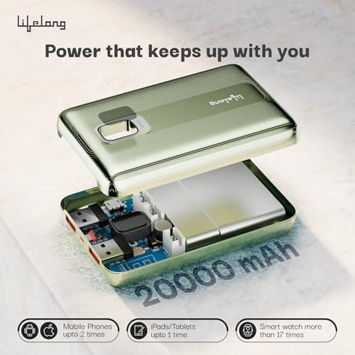 Lifelong Electronics 20000mAh Fast Charging Power Bank with Digital Display | Type C Input | 3 Output Ports | Quick Charge 3.0 | 22.5 W PD Powerbank | Cable Included (Green) 3