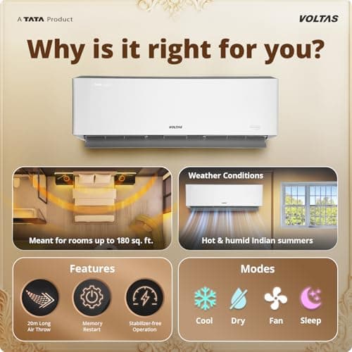 Voltas 1.5 ton 5 Star, New star rated, Inverter Split AC (Copper, Convertible 6-in-1 Cooling Modes, Auto Clean, Sleep Mode with Hidden Display, Memory Restart (185INV VENUS LUXE, White) 3