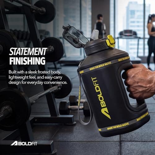 Boldfit 1500ml Gallon Water Bottle for Gym- Motivational Sipper with Level Markings, Leakproof Sports Bottle with Easy Carry Handle for Men & Women, Black- 1.5L 4