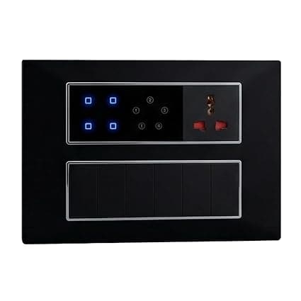 smarteefi Touch 5 Port (3 Smart 2 Way Switch and 1 Smart Fan Regulator, 1 Smart Plug) Modular WiFi, Compatible with Alexa & Google Home, Black (Size: 12M (220mmx160mmx40mm))