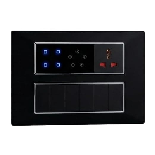 smarteefi Touch 5 Port (3 Smart 2 Way Switch and 1 Smart Fan Regulator, 1 Smart Plug) Modular WiFi, Compatible with Alexa & Google Home, Black (Size: 12M (220mmx160mmx40mm))