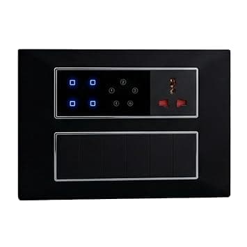 smarteefi Touch 5 Port (3 Smart 2 Way Switch and 1 Smart Fan Regulator, 1 Smart Plug) Modular WiFi, Compatible with Alexa & Google Home, Black (Size: 12M (220mmx160mmx40mm))