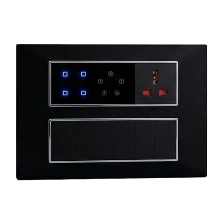 smarteefi Touch 5 Port (3 Smart 2 Way Switch and 1 Smart Fan Regulator, 1 Smart Plug) Modular WiFi, Compatible with Alexa & Google Home, Black (Size: 12M (220mmx160mmx40mm))