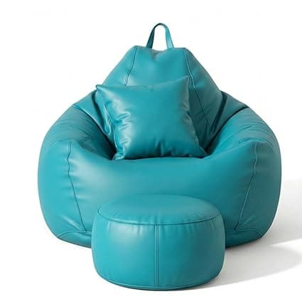 KAM'S LIEU Bean Bag Chair with Footrest & Cushion | Pre-Filled Beans | PVC Leatherette Lounger Sofa | Indoor & Outdoor Bean Bag | 6 Months Warranty Size & Color- (Aqua, XXXXXL, Premium)