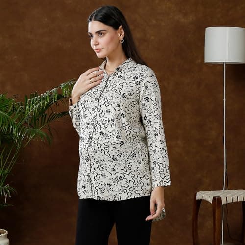 MomToBe Women's Rayon Maternity Shirt/Pregnancy Shirt/Maternity Shirt Top for Women/Western Shirt for Office wear and Post Pregnancy (Beige ; X-Large) 5