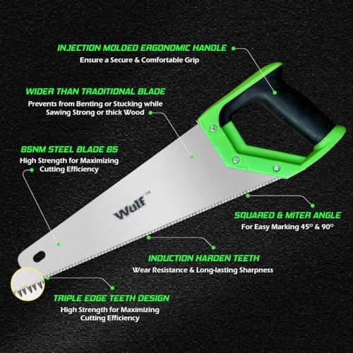 WULF 18-Inch Steel Handsaw | Heavy Duty Hand Saw for Wood, Plywood & Grass Pruning | Sharp Teeth Blade with Plastic Rubber Grip Handle | Carpenter & DIY Tool 5