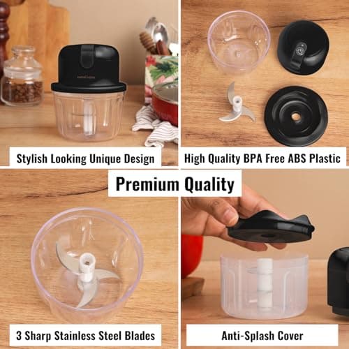 InstaCuppa Rechargeable Mini Electric Chopper, 350 Ml, USB-C Stainless Steel Blades, 1800 Mah Battery And One Touch Operation, For Mincing Meat, Garlic, Ginger, Onion, Black, 45 Watts 3