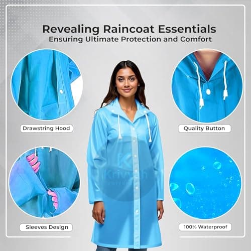 Krivyah ENTERPRISE Unisex Raincoat With Hood Waterproof Rain Poncho EVA Material Reusable Lightweight Universal Size Raincoat for Men and Women (Multicolor (Pack of 1)) 3