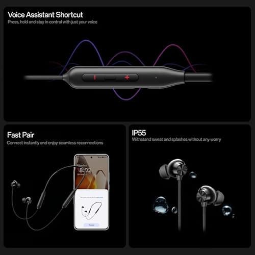for OnePlus Bullets Wireless Z3 in-Ear Neckband with 12.4mm Drivers, 3D Spatial Audio,10 mins Charge for 27 hrs Playback, AI Call Noise Cancellation, 4 EQ preset (Black & Yellow) 4