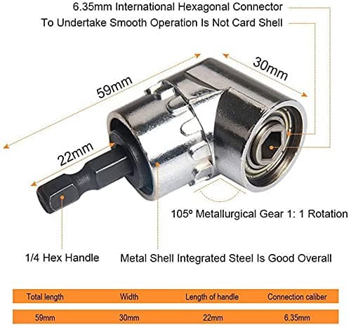 ATHGLOBAL 105 Degree Right Angle Drill Drive Chrome Finish Adaptor Or Hex Shank Screwdriver Attachment 1/4 Inch Angled Adapter Bit Socket Set Tool 1 Piece, 0.25 Inches 2