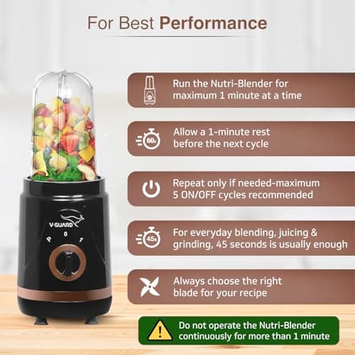 V-Guard Citius Nutri Blender (New Launch) | Bullet Mixer Grinder Juicer | 2 Leakproof Jars & Lids | 2 Years Product & Motor Coverage by V-Guard | 400 W Copper Motor | Up to 22,000 RPM 3