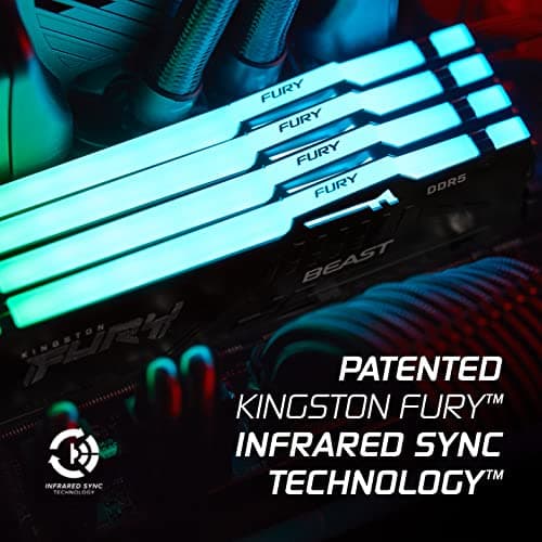 Kingston Fury Beast RGB 64GB 5600MT/s DDR5 CL40 DIMM Desktop Memory (Kit of 2) | Intel XMP 3.0 | Infrared Sync Technology | Overclocking Stability | KF556C40BBAK2-64 4