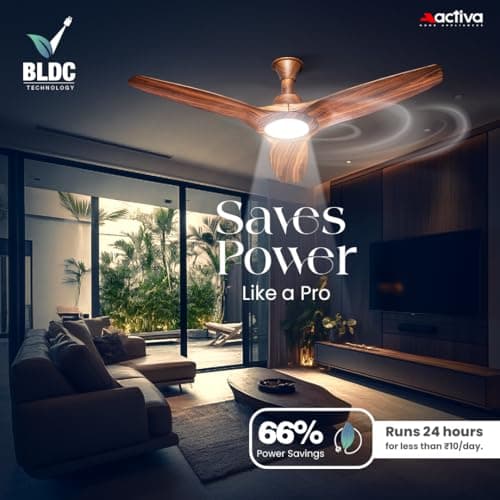 ACTIVA Silentair 1200mm BLDC Ceiling Fan with LED Light & Remote Control | 28W BEE 5 Star Energy Efficient Fan | High Airflow | Low Noise | Reversible Mode | Premium ABS Body | Wooden Finish 4