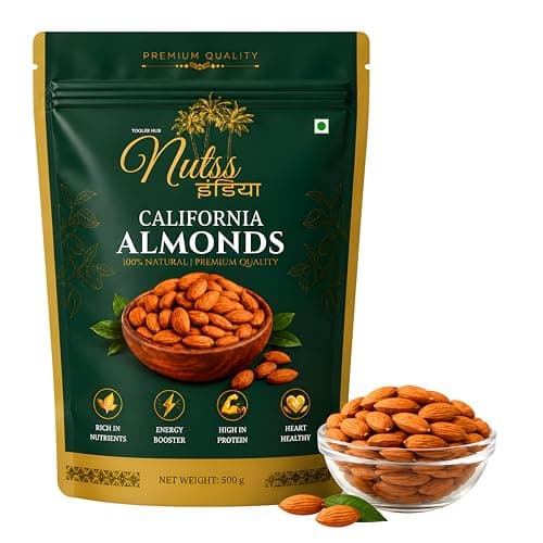 NUTSS INDIA Premium Almonds 500g | California Badam Whole | Fresh Raw Almond Nuts | Nutritious Dry Fruits | Healthy Daily Nutrition