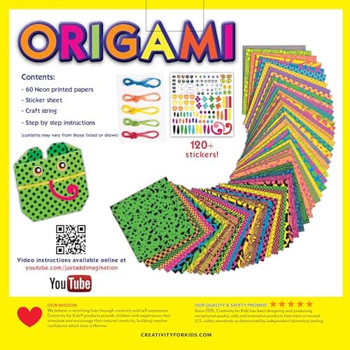 Creativity for Kids by Faber-Castell Neon Origami Kit - 60 Double-Sided Neon Origami Paper Sheets with Stickers, DIY Art Craft Activity for Beginners, Gift for Girls and Boys Ages 7-12 3