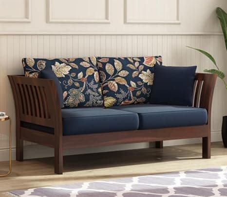 Solid Sheesham Wood Two Seater Sofa Set with Cushion | Wooden 2 Seater Sofa for Home Bedroom Living Room Hall and Office (Walnut Finish)