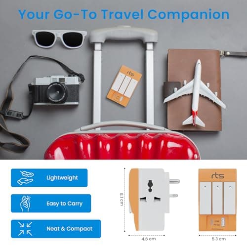 rts Type C PD and USB 3 Pin Multi Plug Socket-Worldwide Universal Travel Adapter with USB Ports & Individual Switch LED Indicator-3 Way Plug Socket (5A-250V) Type D Plug for Home Office Orange 3