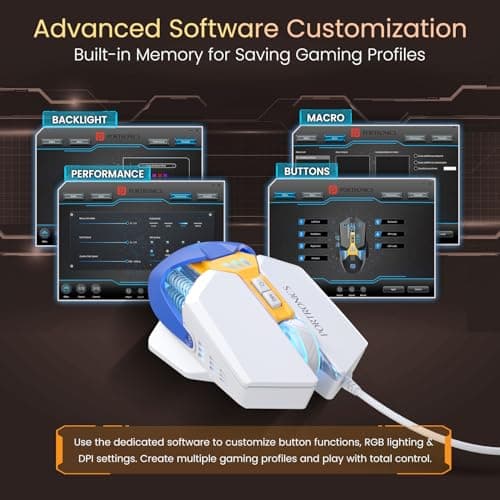 Portronics Vader 2.0 Wired Gaming Mouse with 7 Programmable Button Control, Adjustable DPI Upto 7100 Gaming Grade, 10 Million Clicks, RGB LED Lights, Ultra-Responsive 7000fps,1.5M Cable (White) 4