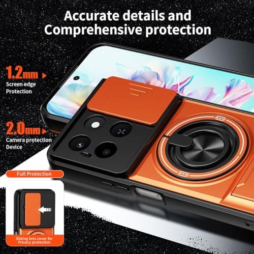 AeoFit Back Cover for Motorola Moto Edge 70 5G | Armor Camera Slider 360 Degree Rotating Finger Ring Holder Case with Bracket Stand & Camera Protection Back Case Cover for Moto Edge 70 (Orange) 5