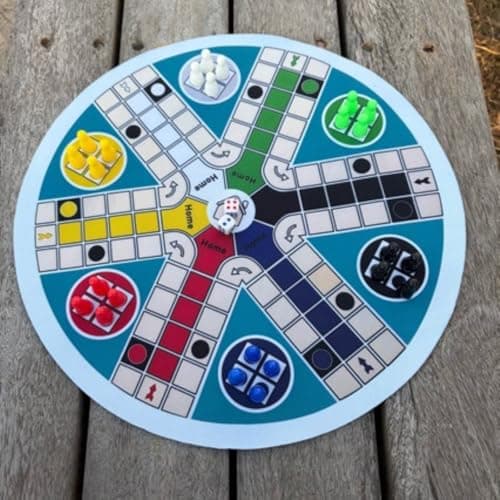OJIVA® Family Fun Round Flying Chess Board Portable 6 Player Ludo Game Set Skill Development Circular Parcheesi Game for Children, Party, Travel, Outdoor, H23mm D16mm 3