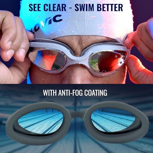 SLOVIC Swimming Goggles & Cap Combo | Anti-Fog Swimming Goggles for Man | Swimming Cap for Men | UV Protected Swimming Goggle for Women with Adjustable Straps | Unisex Swimming Accessories [Grey] 4