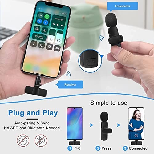 Careflection K8 Wireless Collar Mic for Type-C Android Cell Phone,Tablets & iPhone Supported Lavalier Microphone, Noise Reduction Lapel Mike -shoots,Youtubers, Video Recording,Facebook,Live Stream (1) 2