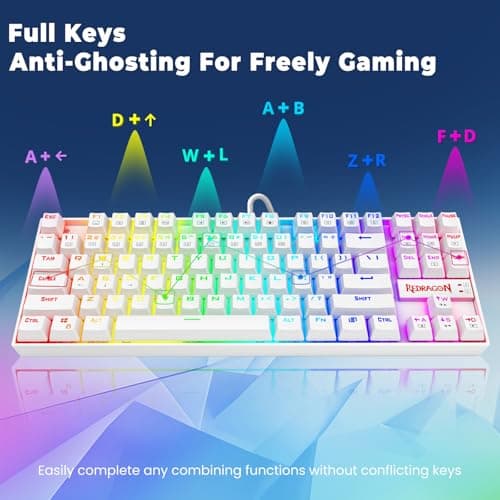 Redragon K552W-RGB 60% Mechanical Gaming Keyboard Compact 87 Key Mechanical Computer Keyboard KUMARA USB Wired Cherry MX Blue Equivalent Switches for Windows PC Gamers (White RGB Backlit) 5