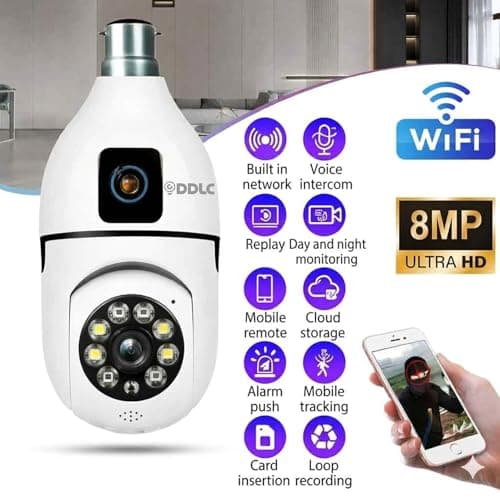 DDLC 4MP/8MP Dual Lens WiFi CCTV Camera for Home Indoor | 360° Pan Tilt | Night Vision | Motion Detection | Two Way Audio | Wireless Security Camera with Mobile App V380 Pro (Dual Lens Light Camera) 2
